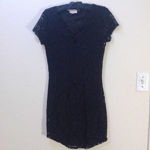 Black lace short sleeve dress